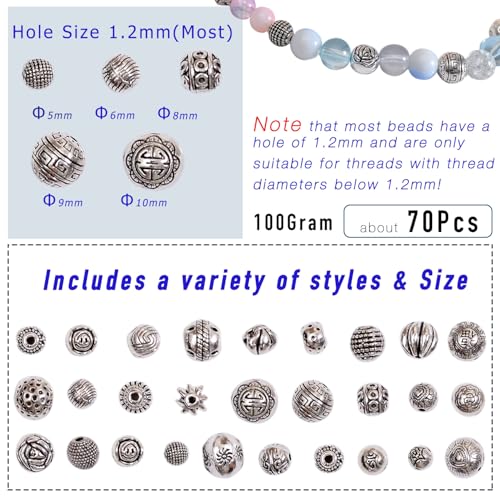 stino Metal Ball Spacer Beads for Jewelry Making, Silver Bracelet Earrings Necklace Findings & Supplies 512 (Ball (70pcs)) - color: Ball (70pcs)