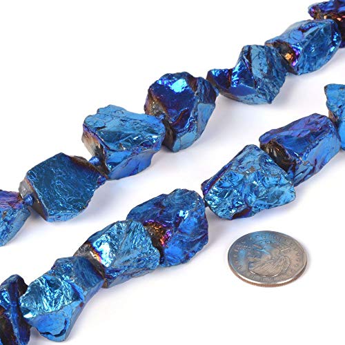 Metallic Blue Coated Clear Quartz Crystal Nugget Raw Graduated Beads Strand 2mm Hole Drilled - color: Metallic Blue Coated Clear Quartz