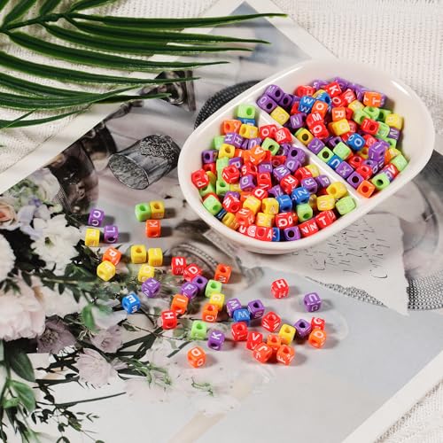 1000Pcs Cube Acrylic Letter Beads 6x6mm Colorful Alphabet A-Z Letter Beads for DIY Bracelet Necklace Jewelry Making - color: Colorful Mixed White Letter A-Z