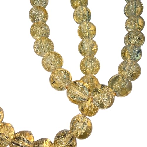 DandS ltd Crackle Lampwork Glass Beads for Jewelry Making, Golden, Vibrant DIY Bracelets, Necklaces, Earrings, Beading Supplies & Craft Kits for Handmade Jewelry, 80pcs 0.39 inch (10mm), #J223-10 - color: Golden