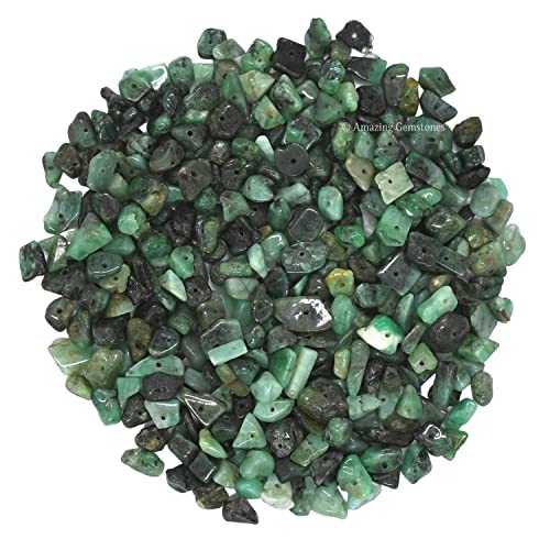 Emerald Pre Drilled Crystal Crushed Chips Beads for Bracelets Making, DIY Handmade Natural Healing Crystals (25 Inch Strand) - color: Emerald