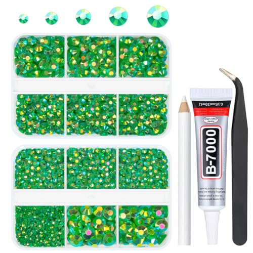 qiipii Emerald Green AB Resin Rhinestones for Crafting 2mm 3mm 4mm 5mm 6mm Flatback Jelly Stones Diamonds Crystals Gems for Face Eyes Makeup Tumblers Mugs Bottles DIY Crafts Clothes Shoes Phones Car - color: Emerald Green AB