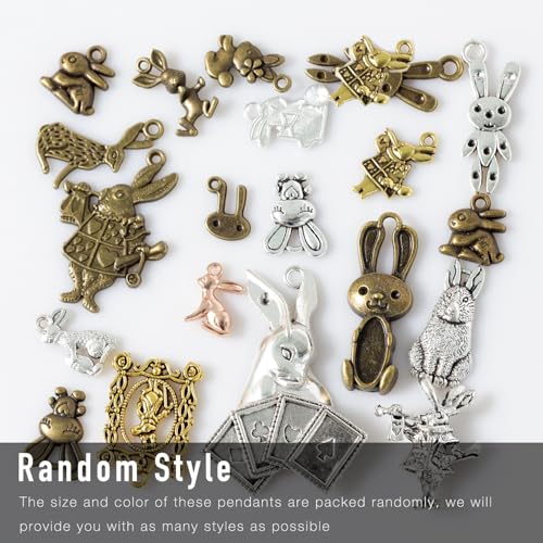stino 100g Metal Pendant Charms for Jewelry Making, Bulk Silver & Gold Plated Charms for Braclet Necklace Crafts, Animal Plant Flower Pet and so on - color: Rabbit Silver & Bronze