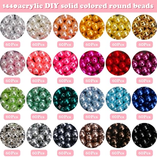 BONNY BOXX 1440 PCs Pearl Beads Set for Jewelry Making, 6MM Round ABS Faux Pearls with Holes for Bracelets, Necklaces, Earrings, Vase Filler - color: Pearl Beads Set - 6MM
