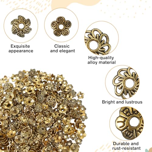 360 Pcs Bead Caps for Jewelry Making Bead Cap Findings Flower Gold Filigree Beads Cap Flower Spacer Beads Caps Metal Alloy Filigree Flowers Cup Gold Vintage Spacers for DIY Necklace Bracelet Earrings