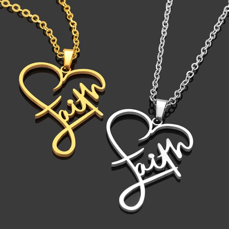 Yocoyee Stainless Steel Faith Pendant Necklace Heart Shaped Word Letter Faith Positive Encouragement Memorial Necklace Gift for Women Friends - color: Silver
