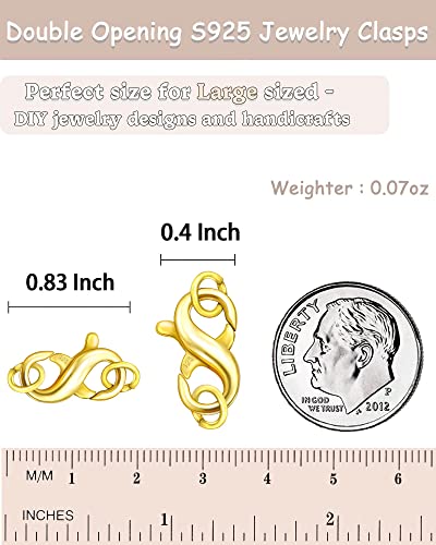 Dailyacc S925 Double Opening Lobster Clasp Sterling Silver and Gold Necklace Bracelet Extender Clasps and Closures for DIY Jewelry - color: Gold, size: 21mm × 11mm