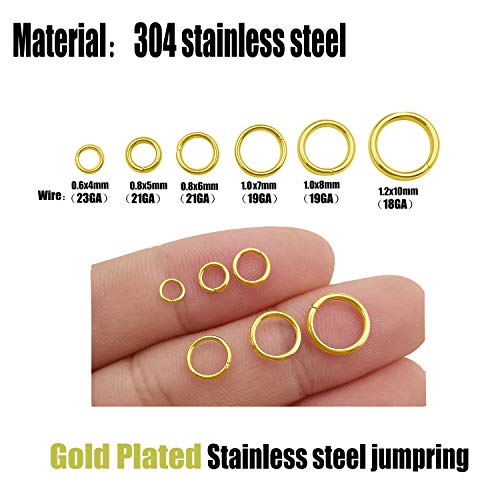 120 pcs Gold Plated Stainless Steel Rings Jump Rings Connector Rings for Jewelry Making Necklaces Bracelet Earrings Keychain DIY Craft (13301-Gold, 8mm) - size: 8mm