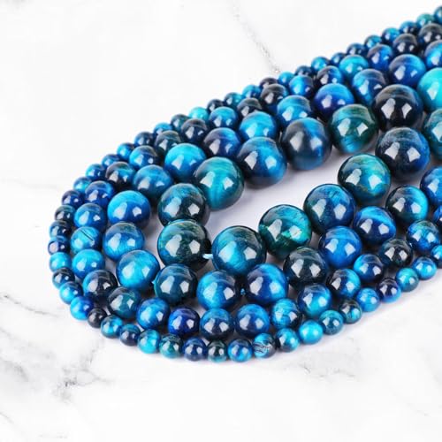 4mm 200pcs Natural Stone Round Beads Genuine Stone Beading Loose Gemstone DIY Charm Smooth Beads for Bracelets Necklaces Earrings Hole Size 1mm (Aquamarine Tiger's Eye 4mm) - color: Aquamarine Tiger's Eye, size: 4mm