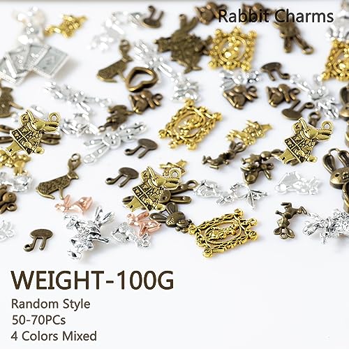 stino 100g Metal Pendant Charms for Jewelry Making, Bulk Silver & Gold Plated Charms for Braclet Necklace Crafts, Animal Plant Flower Pet and so on - color: Rabbit Silver & Bronze
