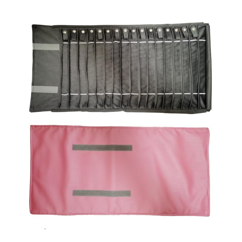 Portable Jewelry Roll Untangled Secure Necklace Travel Storage Bag Displays Holder 16 Chain (Pink PU and gray velvet) - color: Pink PU and gray velvet