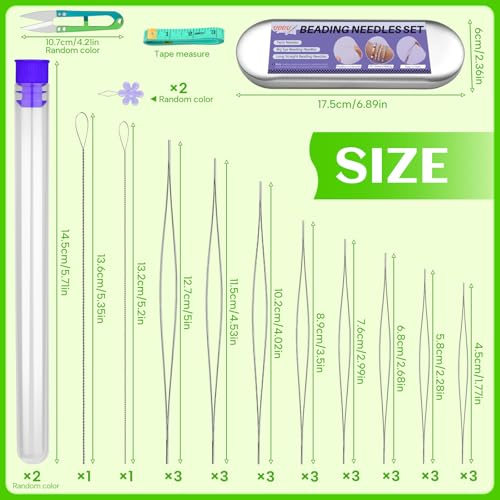 UOOU 32 Pcs Beading Needles Set, 8 Sizes Big Eye Bead Needles, Twist Beading Needles for Seed Beads, Jewelry Making - color: Silver-32 Pcs