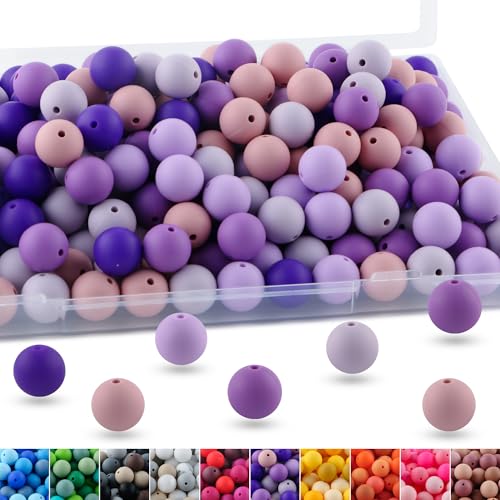150pcs 15mm Silicone Beads for Keychain Making Mix Color Round Beads for Pens and Bracelet Crafts(Purple) - color: Purple, size: 15mm