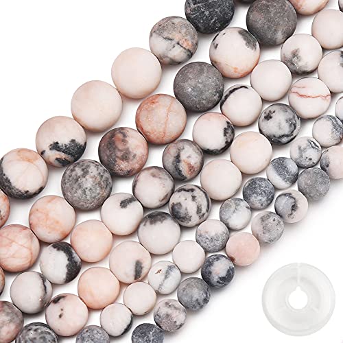 Natural Matte Pink Zebra Jasper Beads, 6MM Round Frosted Unpolished Loose Gemstone Beads for Bracelet Necklace Jewelry Making, Energy Stone Healing Power with Stretch Beading Cord - color: Matte Pink Zebra Jasper, size: 6MM