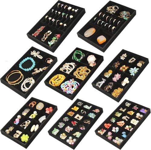 Jewelry Organizer Drawer 8 Set Jewelry Boxes Velvet Jewelry Drawer Organizer Stackable Jewelry Tray for Earring Necklace Display - color: Black, size: 8 Pcs