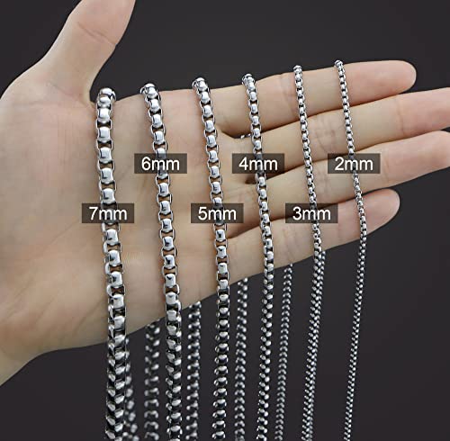 Square Rolo Chain Necklace Stainless Steel Round Box Necklace for Men Women/2mm-7mm/16Inch-36Inch - color: Stainless Steel-Silver, size: 30 Inches, style: 2 mm width