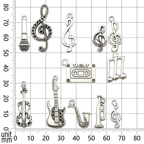 Youdiyla 100g Wholesale Bulk Craft Supplies Instrument Silver Music Notes Charms Pendants for Crafting, Jewelry Findings Making Accessory for DIY Necklace Bracelet Earrings HM099 - color: Style 7