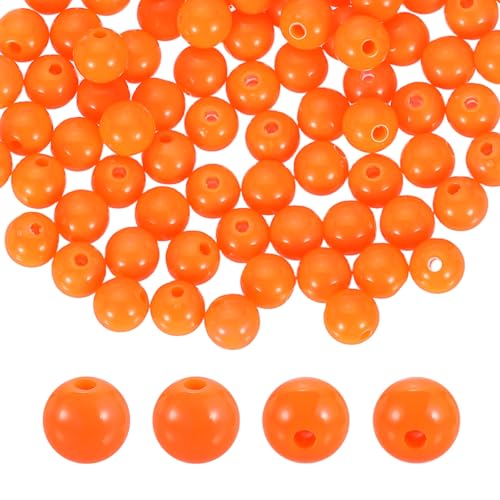 HARFINGTON 200pcs Orange Acrylic Round Beads 8mm Dia 1.9mm Hole Plastic Resin Smooth Balls Loose Bead for Jewelry Making Bracelets Necklace Earrings DIY - color: Orange, size: 8mm