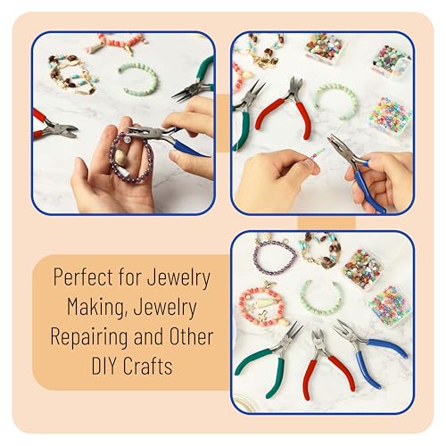 Mr. Pen- Pliers for Jewelry Making, 3 Pack, Chain Nose, Round Nose Pliers Set and Wire Cutter for Beading, Wire Wrapping, Jump Rings, Jewelry Repair, Crafting, DIY - color: Blue, Green, Red