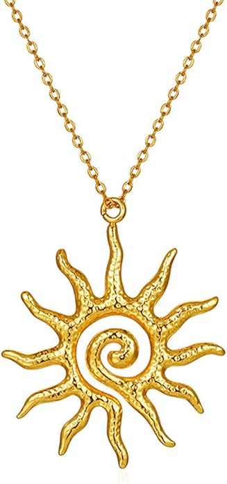 PINK TOWN Sun Necklace for Women Vintage Bohemian Spiral Sun Pendant Necklace Unique Gold Statement Sun Necklace Boho Style Jewelry