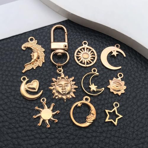 WOCRAFT 60pcs KC Gold Sun Moon Star Charms Bracelet Charms for Jewelry Making Sets DIY Necklace Bracelet Keychain Crafting Charms Kit Craft Supplies (SN836) - color: KC Gold, size: Sun Moon Star Charms