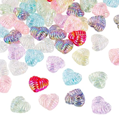 Transparent Acrylic Heart Beads Clear Heart Shape Beads, Craftdady 70Pcs UV Plating Iridescent Love Small Spacer Bead for Jewelry Making Bracelet Necklace Earring DIY Crafts - color: Mixed Color Heart
