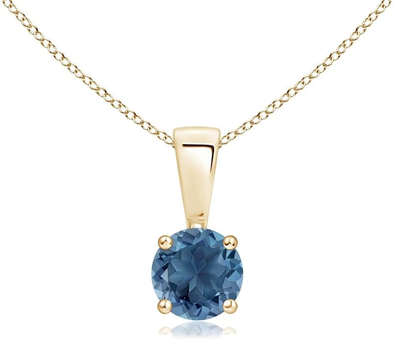 Angara Natural Blue Topaz Solitaire Pendant for Women | Classic Prong-Set Round Blue Topaz Pendant in 14K Solid Gold/Silver/Platinum With 18" Chain | December Birthday, Gemstone Jewelry Gift