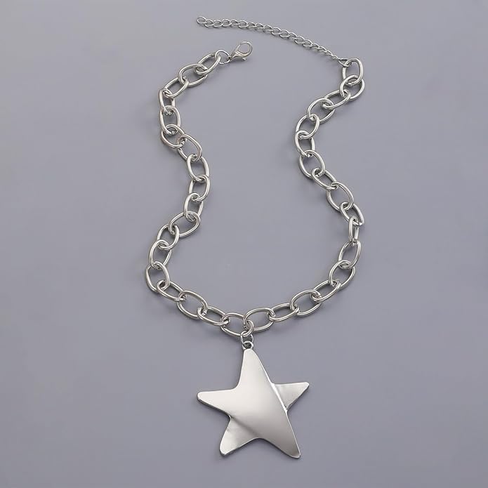 Large Star Necklace Chunky Gold Necklace for Women Trendy Silver Big Statement Necklaces Bold Thick Paperclip Necklaces OT Toggle Chunky Jewelry Holiday Christmas Jewelry Gifts Stocking Stuffers