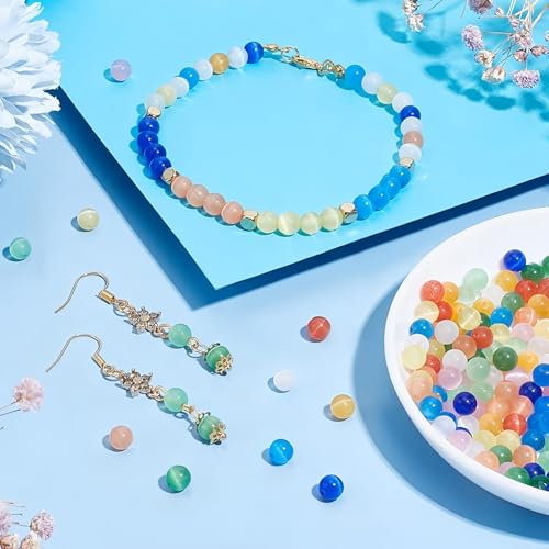 100pcs Golden Yellow Cat Eye Beads 8mm Round Semi Precious Stone Hole Size 1mm DIY Charm Spacer Beading Smooth Gemstone Loose Beads for Jewelry Making Bracelets Necklaces Earrings Crafting - color: Golden Yellow