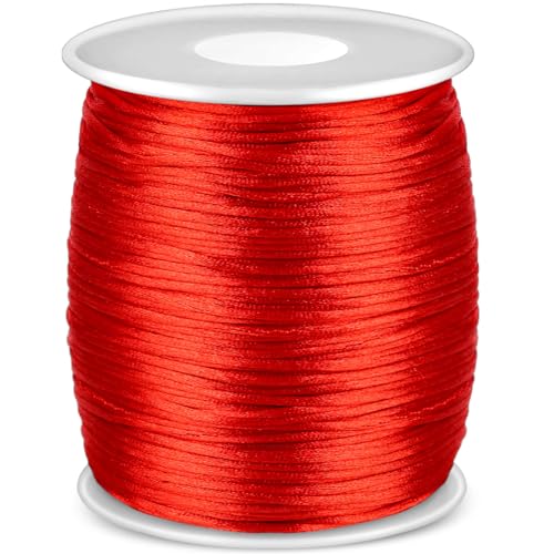 Anezus Red Nylon Cord, Nylon Craft String, Silky Satin Rattail Cord Beading String for Braided Bracelets, Pendants Necklace, Macrame Keychains, Lanyards, Drawstring Bags, DIY Crafts, Sewing Projects - style: Red