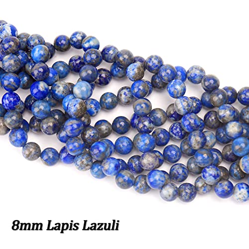 70PCS Natural 8MM Healing Gemstone, Lapis Lazuli Energy Stone Round Loose Beads, Semi-Precious Crystal Beads with Free Elastic String for Jewelry Making DIY - color: Lapis Lazuli, size: 8MM