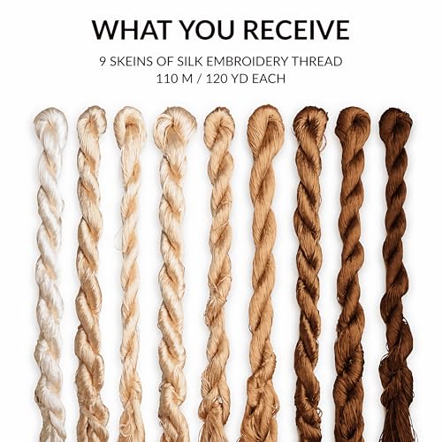 Natural 100% Silk Thread, Handmade Embroidery Thread Silk Floss 9 Colors 110m Each (62) - color: 62