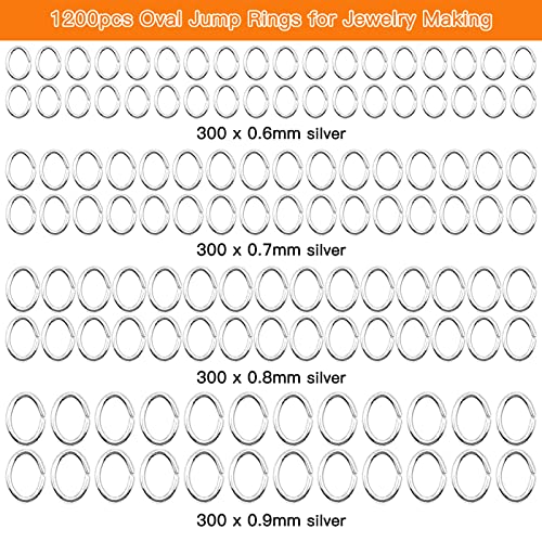 1200pcs Oval Jump Rings Stainless Steel Jump Rings Open Jump Rings Jewelry Jump Rings for Jewelry Making Supplies Earring Bracelet Necklace DIY Craft Making(Silver,4 Sizes) - color: Silver