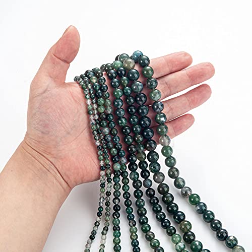 100Pcs Natural Stone Beads 6mm Moss Agate Round Gemstone Loose Beads with Elastic Bracelet String for Bracelets Necklace Jewelry Making - color: Moss Agate, size: 6mm