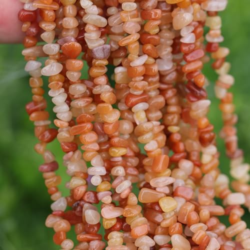 400pcs Natural Chip Stone Beads for Jewelry Making Red Aventurine 5-8mm Irregular Gemstones Healing Crystal Loose Rocks Bead Hole Drilled for Ring Earrings Necklace Bracelet Making DIY Art Crafts - color: Red Aventurine-(2 Strands-62")