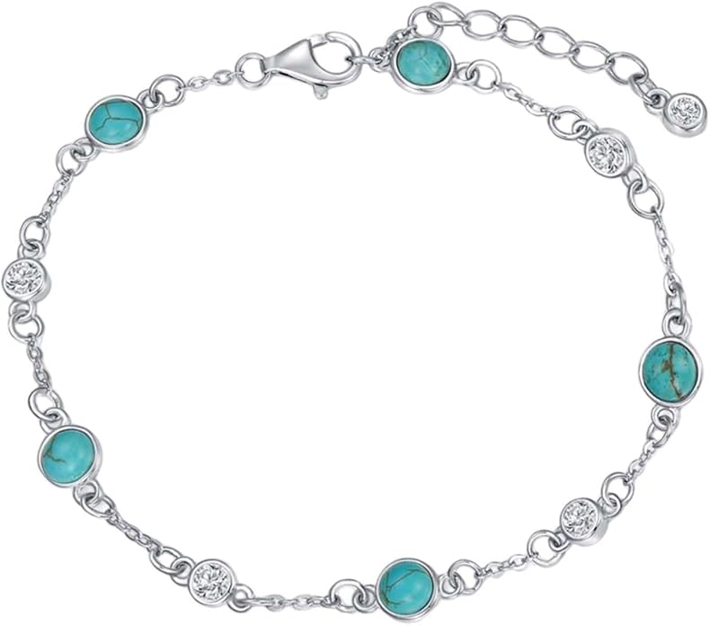Anklet Bracelet for Women 925 Sterling Silver Natural Stone Chain Ankle Bracelet Beach Summer Fine Jewelry Valentines Day Birthday Gifts for Her Mom Wife