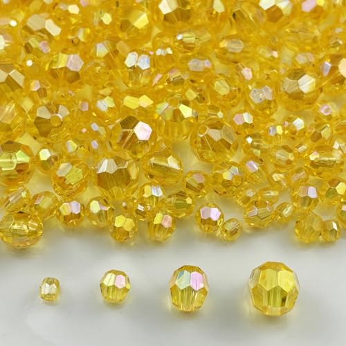 1800pcs Acrylic Faceted Round Beads 4mm 6mm 8mm 10mm AB Colors Glossy Acrylic Round Spacer Beads with Hole for DIY Bracelet Necklace Jewelry Making Supplies Handmade Craft(Yellow AB) - color: Yellow AB