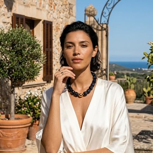 Mchic Colorful Beaded Choker Necklace for Women: Boho Large Square Acrylic Beaded Necklace Stainless Steel Adjustable Surfer Beach Strand Necklaces Summer Handmade Jewelry Gift for Women - color: Black1