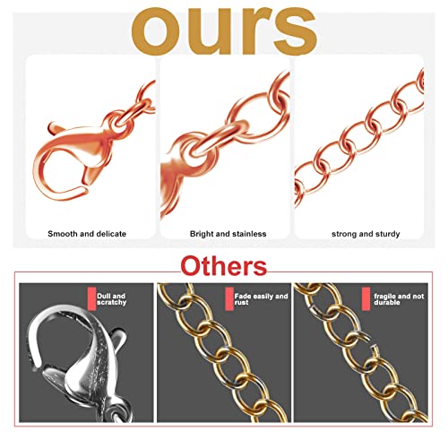 Necklace Extenders, 10Pcs Stainless Steel Rose Gold Necklace Bracelet Anklet Extension Chains with Lobster Clasps and Closures for Jewelry Making - color: Rose Gold