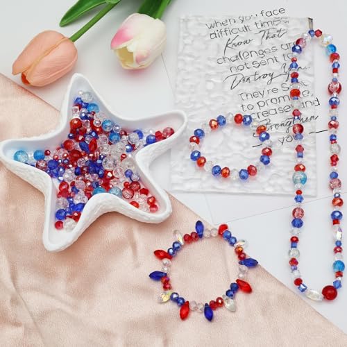 1000PCS Red Blue Glass Beads 4th of July Crystal Patriotic DIY Bracelets Beads for Jewelry Necklace Wristband Earring Key Chain Crafts Kit (Red, Blue, White) - color: Red, Blue, White