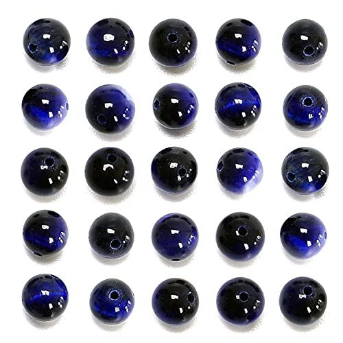 NCB 100pcs Original Natural Stone Beads Gemstone Round Loose Beads 6mm 8mm 10mm (Sapphire Tiger's Eye, 6mm 100Beads) - color: Sapphire Tiger's Eye, size: 6mm 100beads