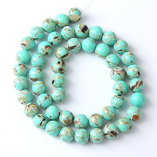 10MM 38PCS Peacock Blue Shell Turquoise Spacer Loose Beads for Jewelry Making DIY Bracelet Necklace - color: Peacock Blue Shell Turquoise, size: 10mm