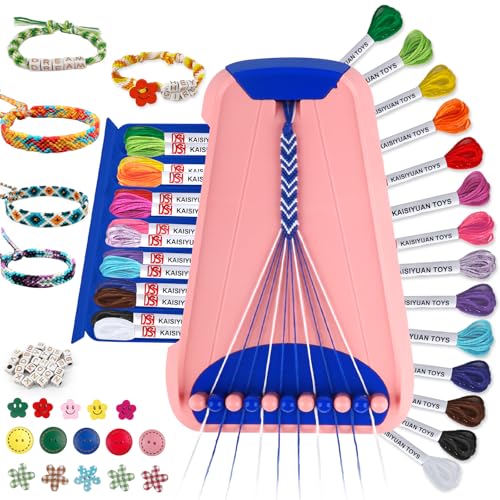 Friendship Bracelet Making Kit for Girls Ages 8-12, Kids Jewelry Making Kit with 28 Pre-Cut Threads and Letter Beads, Arts and Crafts for Kids, Birthday Easter Gifts for 6 7 8 9 10 11 12 Year Old - color: Pink/Dark Blue