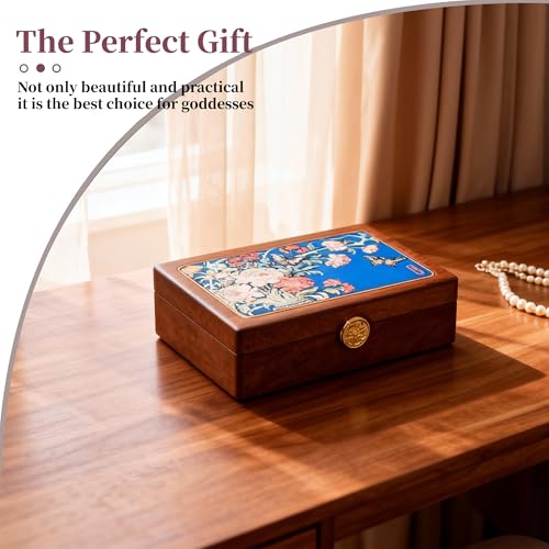 Travel Jewelry Case Small Wood Jewelry Organizer Jewelry Box for Women (Nut-Brown Print D) - color: Nut-Brown Print D