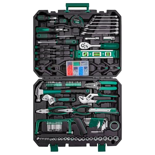 CARTMAN 238-Piece Tool Set with Socket Wrench & Auto Repair Tools Mixed General Household Hand Tool Kit, Green Plastic Toolbox Storage Case Comprehensive DIY, Home & Car Maintenance - color: Green