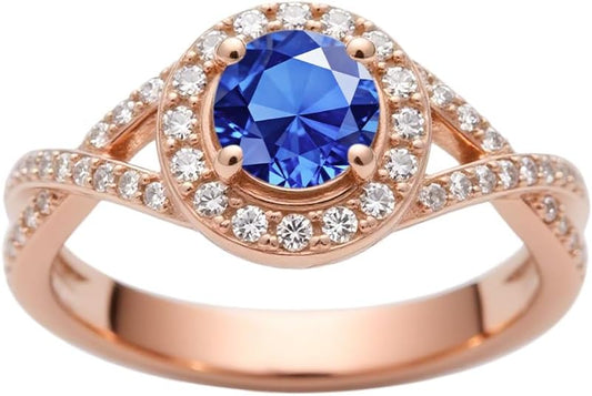 1.22 Carat (ctw) Round-Cut Halo Lab-Grown Sapphire/Lab-Grown Diamond/Moissanite Twisted Wedding Engagement Ring for Women 925 Sterling Silver/10K/14K/18K Real Gold Engagement Rings Jewelry(D Color, VVS Clarity), Size 3-14