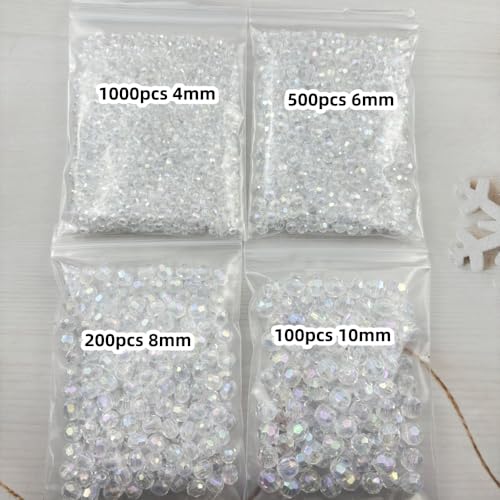 1800pcs Acrylic Faceted Round Beads 4mm 6mm 8mm 10mm AB Colors Glossy Acrylic Round Spacer Beads with Hole for DIY Bracelet Necklace Jewelry Making Supplies Handmade Craft(Transparent AB) - color: Transparent AB