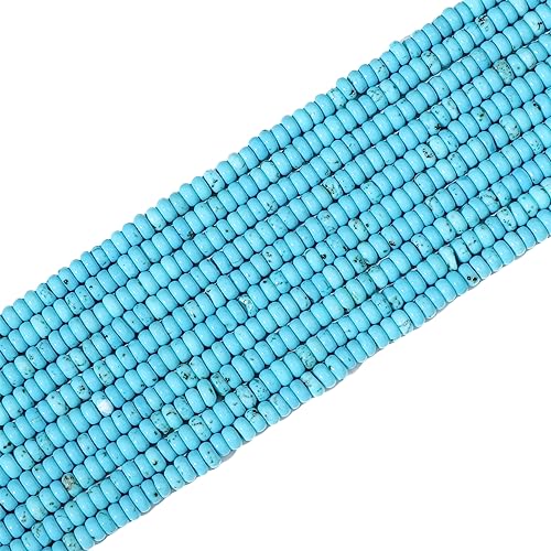 BEADIA Natural Blue Turquoise Disk Stone Beads 4x2mm 160pcs Rondelle Loose Semi Gemstone Beads for Jewelry Making Design - color: Blue Turquoise