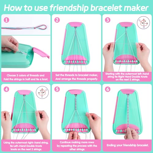 Friendship Bracelet Making Kit for Girls Ages 8-12, Kids Jewelry Making Kit with 28 Pre-Cut Threads and Letter Beads, Arts and Crafts for Kids, Birthday Easter Gifts for 6 7 8 9 10 11 12 Year Old - color: LightBlue/Pink