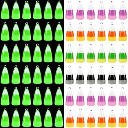 Augshy 64 Pcs Candy Corn Charms, Resin Candy Corn Beads Ornament Glow in The Dark Luminous Fake Corn Pendant for Halloween Thanksgiving Fall Autumn DIY Crafts Bracelet Necklace Jewelry Making - style: Candy Corn Style